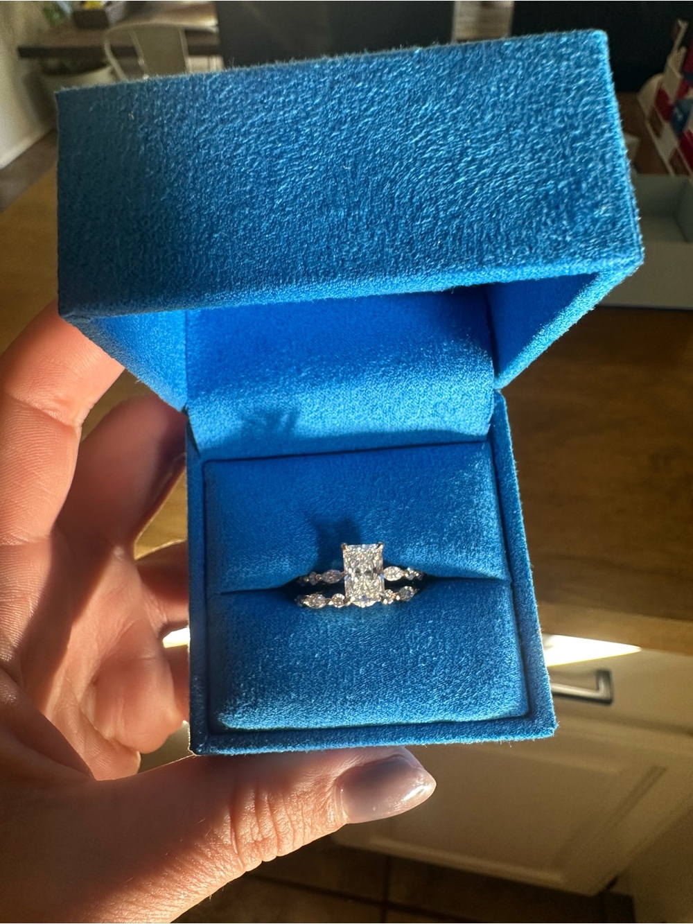 Blue Box Silver Diamond Engagement Ring Set - White/Gold Accents